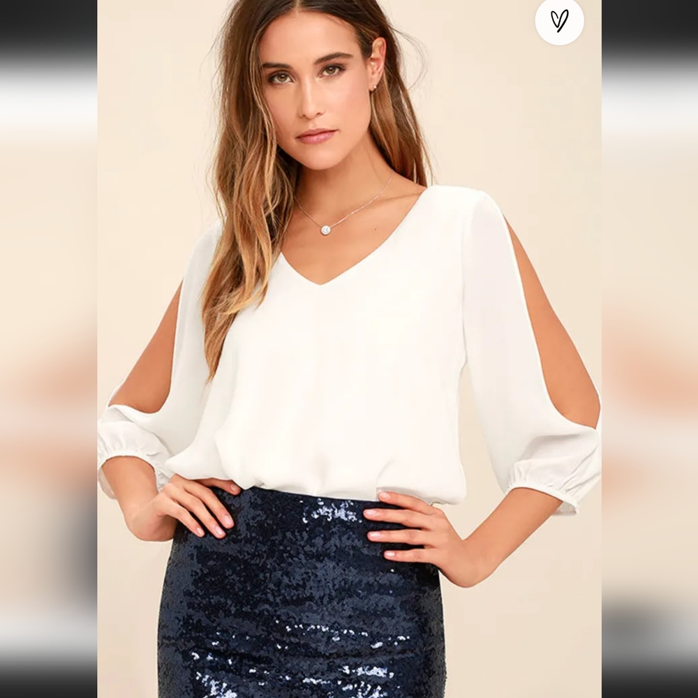 Lulu's Daily Romance v-neck white blouse with arm slits